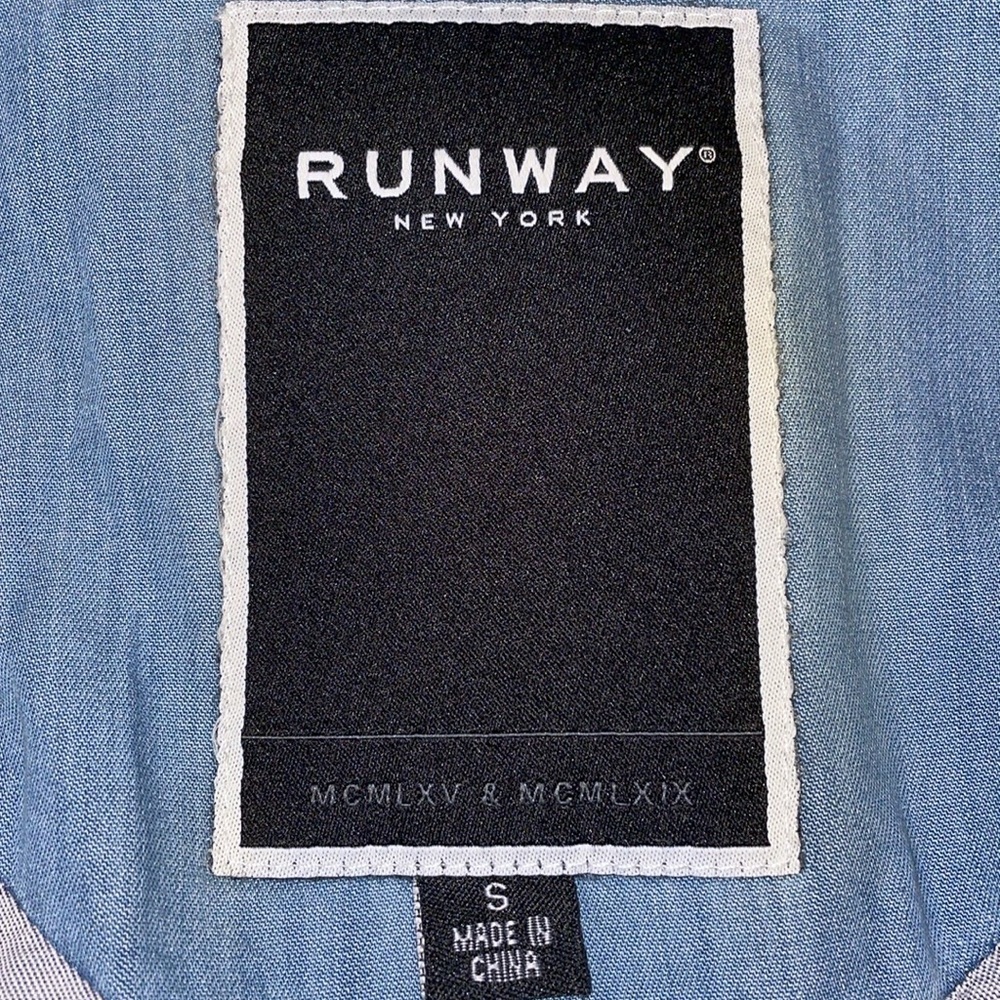 Runway NY 100% cotton chambray open mid trench jacket 4 buttons J box - Picture 3 of 4